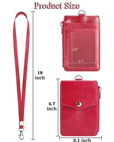 Teskyer Leather ID Badge Holder with Lanyard, Lanyard Wallet, Wine Red | Durable Leather Badge Wallet with 4 Card Slots & Zipper thumbnail 7
