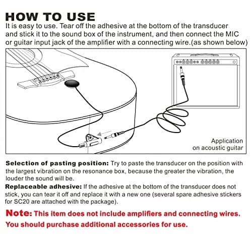 Imelod Contact Microphone Piezo Pickup for Guitar Ukulele Violin Cello Banjo Mandolin (Black) | High Sensitivity Contact Mic thumbnail 6