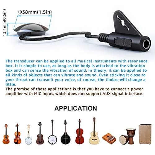 Imelod Contact Microphone Piezo Pickup for Guitar Ukulele Violin Cello Banjo Mandolin (Black) | High Sensitivity Contact Mic thumbnail 3