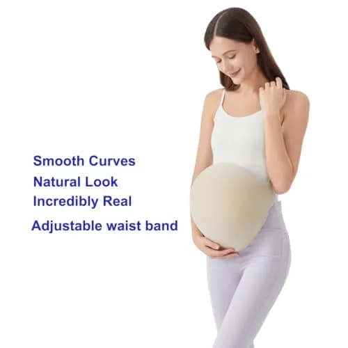 Teesider Realistic Memory Foam Fake Pregnancy Belly Costume - Large Beige | Adjustable Waistband & Breathable Cotton Cover thumbnail 6