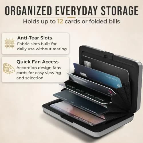 TopMost Aluminum Credit Card Holder, RFID Blocking Wallet for Women & Men - Silver | Holds 12 Cards thumbnail 4