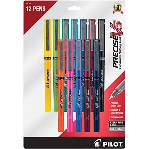 PILOT Precise V5 Stick Pens, Extra Fine Point 0.5mm, Assorted Inks, 12-Pack | Smooth Writing Liquid Ink Rollerball Pens thumbnail 1