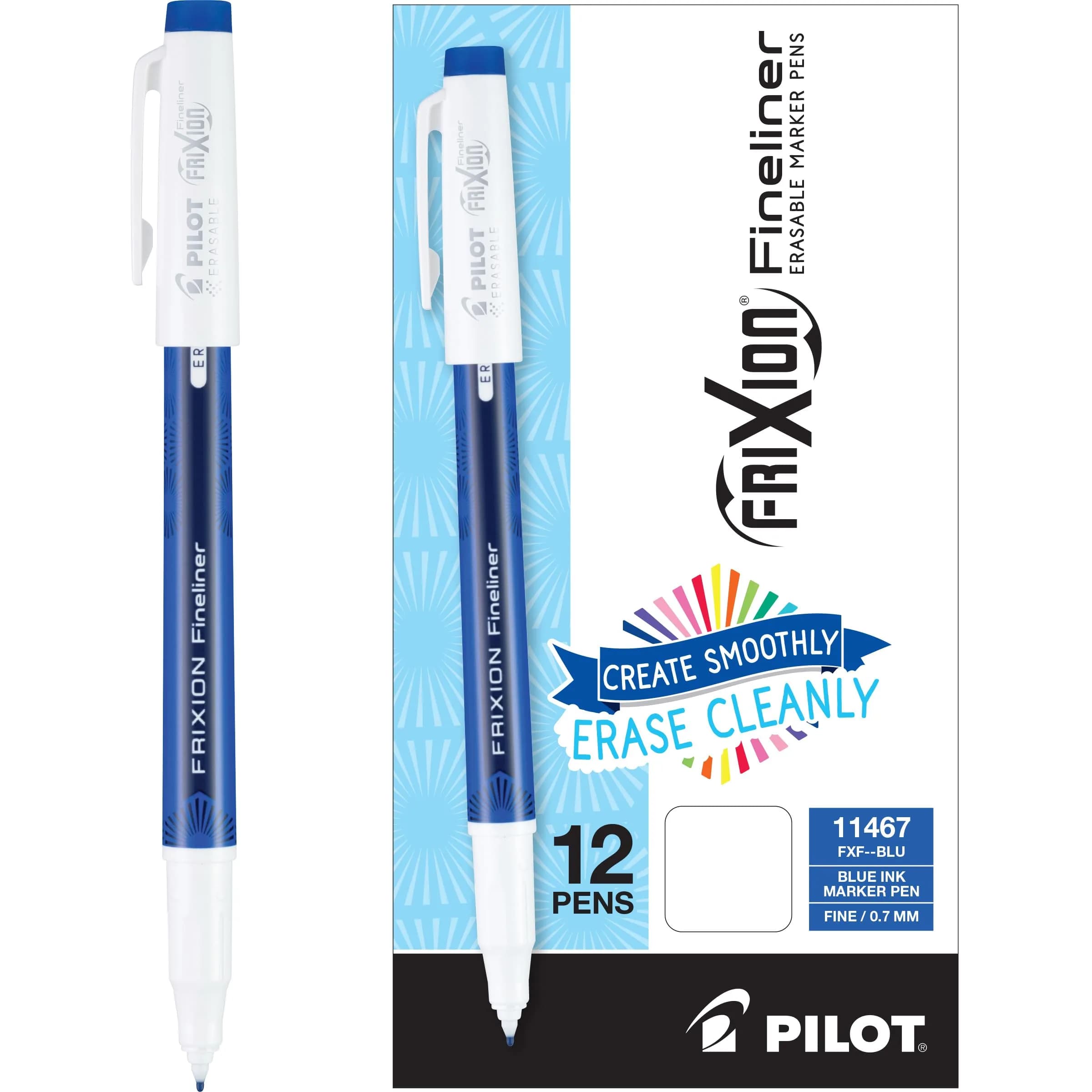 PILOT FriXion Erasable Pens, Fine Point 0.7mm, Blue Ink, 12-Pack | Smooth Ink Flow — Blue