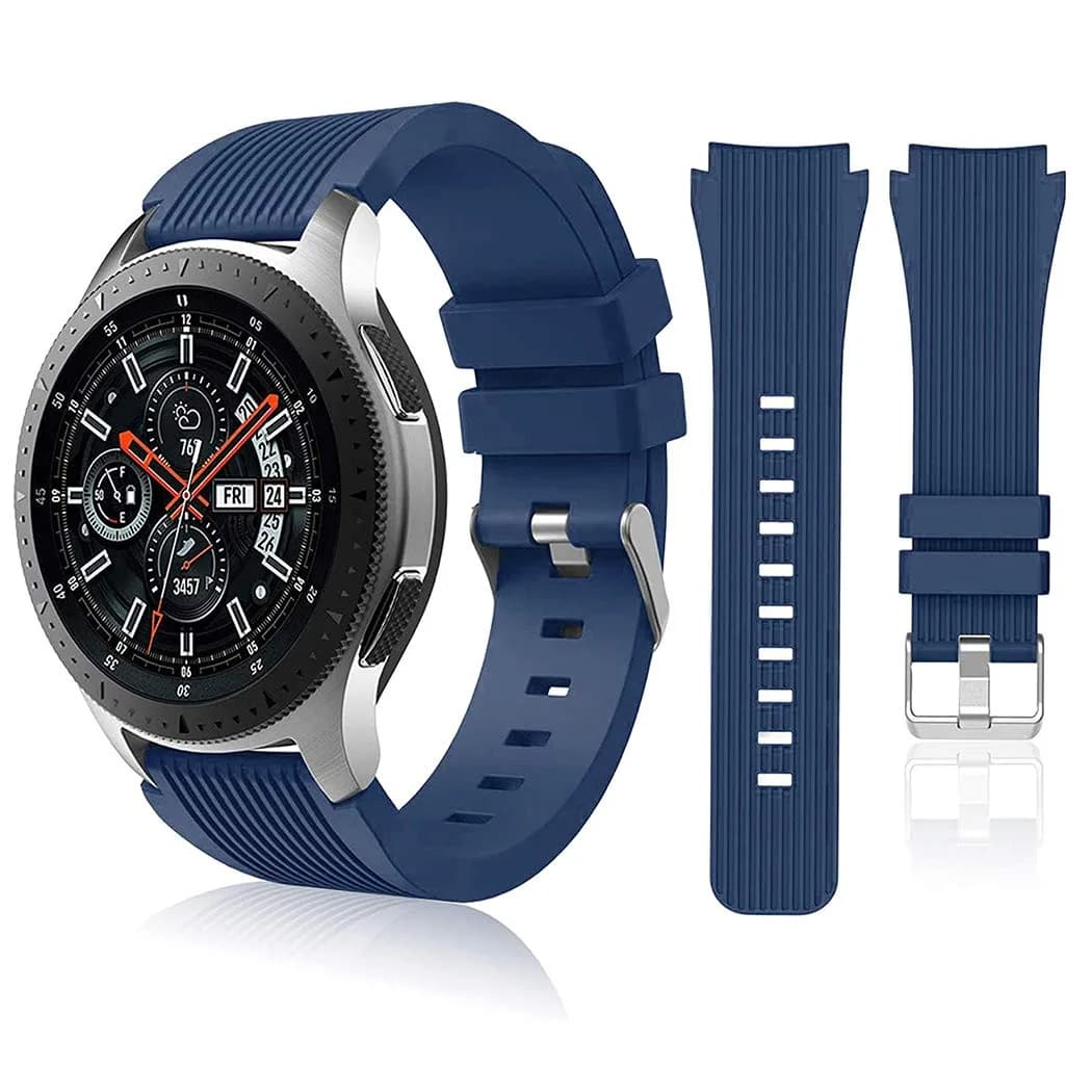 HSWAI Gray Silicone Watch Band for Samsung Galaxy Watch 46mm/Gear S3/Watch 3 45mm (22mm) | Water Resistant Sports Strap — 03#navy