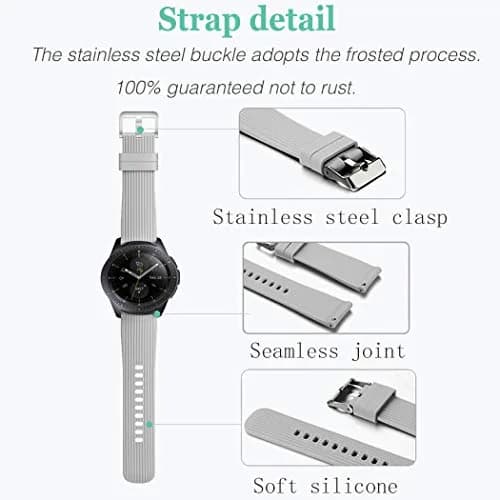 HSWAI Gray Silicone Watch Band for Samsung Galaxy Watch 46mm/Gear S3/Watch 3 45mm (22mm) | Water Resistant Sports Strap thumbnail 4