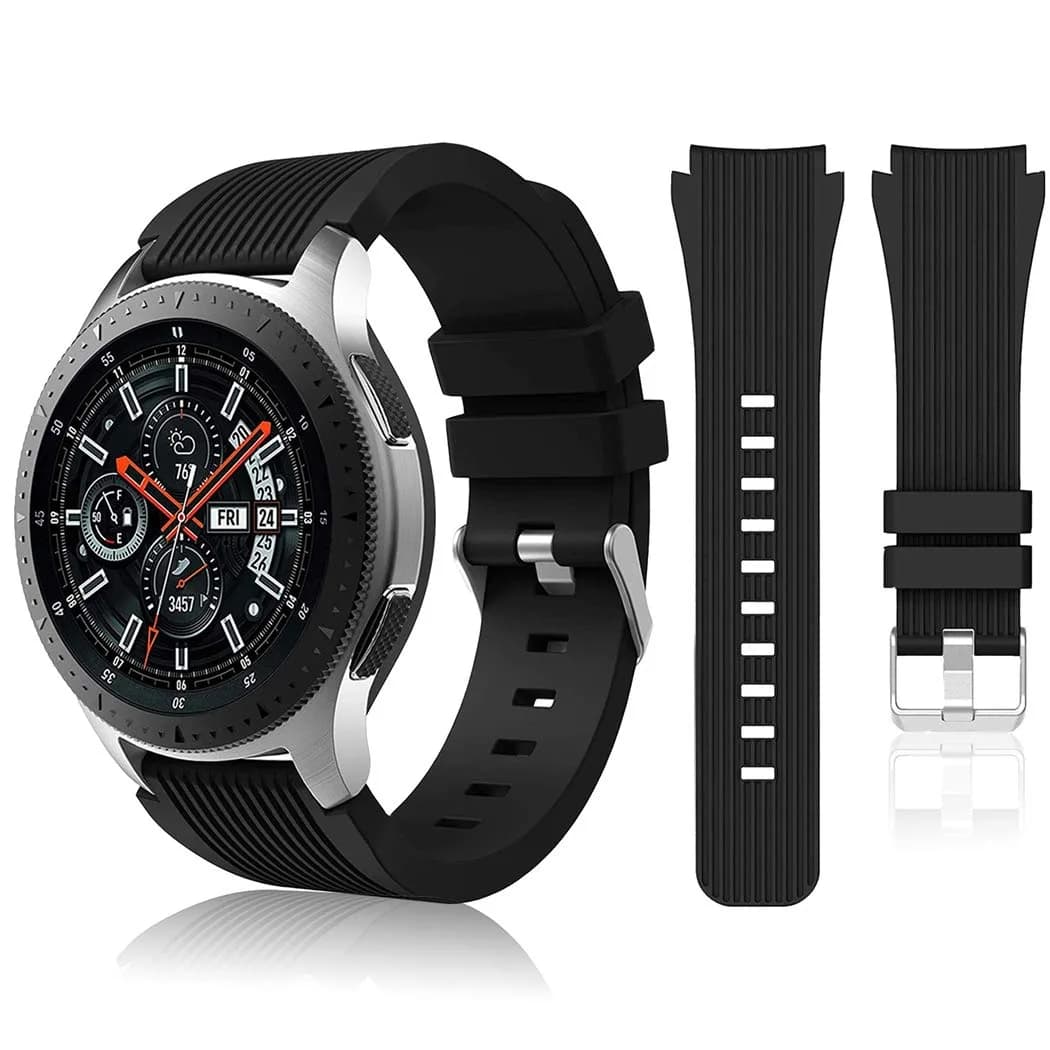 HSWAI Gray Silicone Watch Band for Samsung Galaxy Watch 46mm/Gear S3/Watch 3 45mm (22mm) | Water Resistant Sports Strap — 01#black