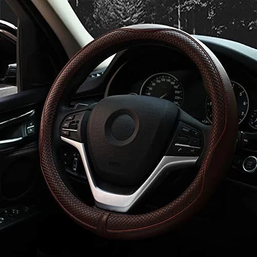 Valleycomfy Genuine Leather Steering Wheel Cover - Universal 15 inch (38.1 cm) Coffee thumbnail 5