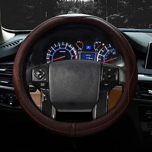 Valleycomfy Genuine Leather Steering Wheel Cover - Universal 15 inch (38.1 cm) Coffee thumbnail 2