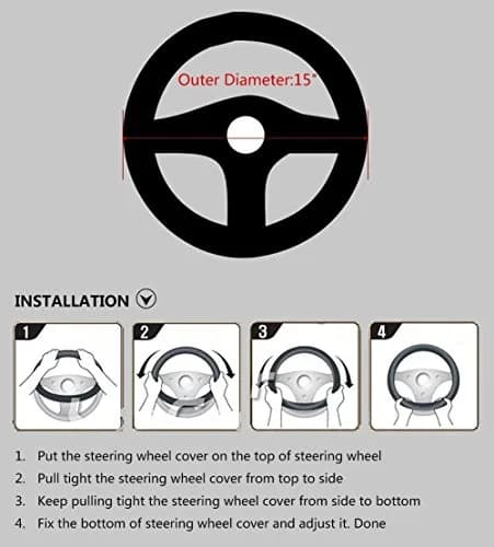 Valleycomfy Genuine Leather Steering Wheel Cover - Universal 15 inch (38.1 cm) Coffee thumbnail 3
