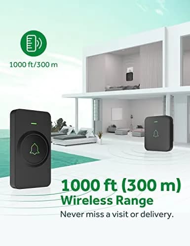 AVANTEK Wireless Doorbell Kit with 2 Black Transmitters & 1 Receiver | 1000 ft Range, 52 Melodies, IP55 Waterproof thumbnail 4