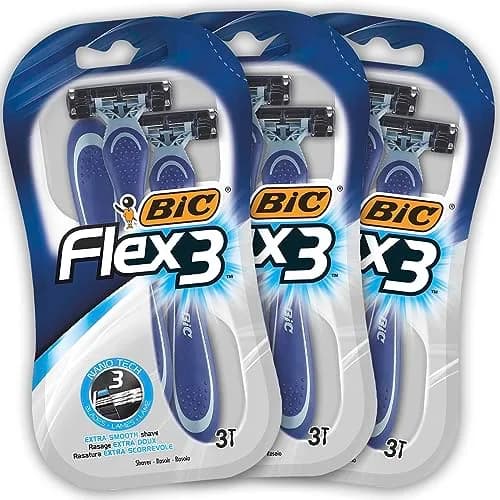 BIC Flex 3 Blade Mens Disposable Razor 3 Count | Triple Moveable Blades for Close, Smooth Shave with Vitamin E & Aloe Vera (70-120 chars) thumbnail 1