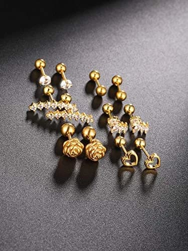 Blulu Stainless Steel Tragus Cartilage Earrings 6-Pair Set | Chic Body Piercing Jewelry for Men & Women thumbnail 2