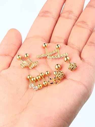 Blulu Stainless Steel Tragus Cartilage Earrings 6-Pair Set | Chic Body Piercing Jewelry for Men & Women thumbnail 3