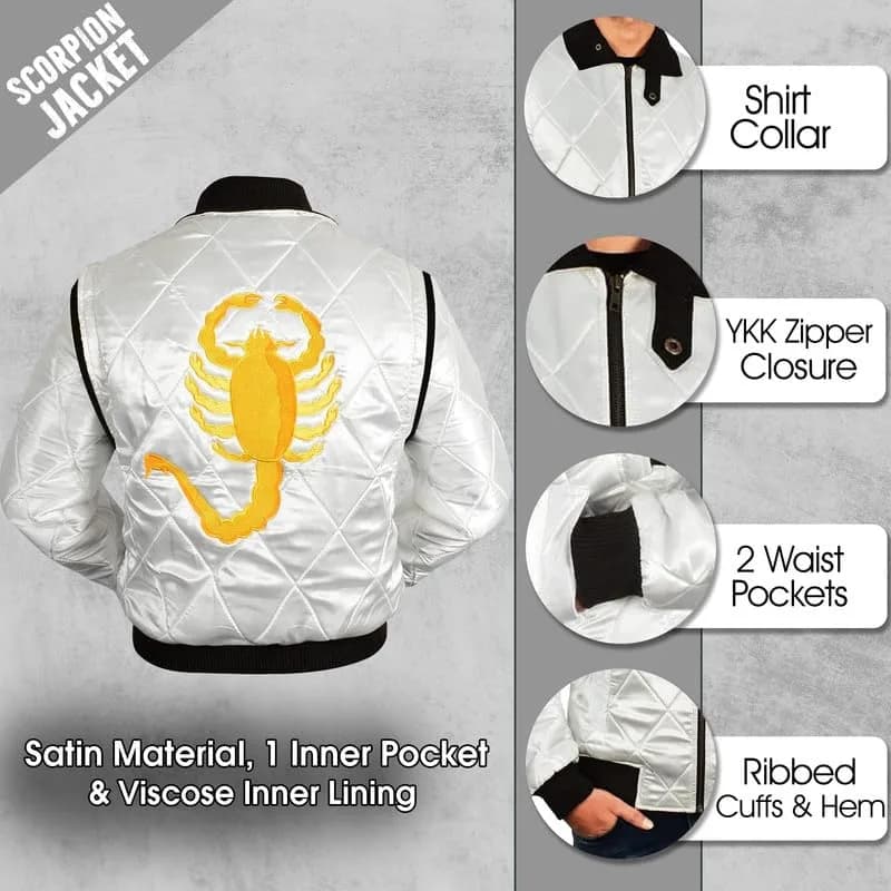 LP-FACON Mens Scorpion Logo Satin Softshell Jacket | Windbreaker for Men, Regular Fit, Windproof, All-Season (Large, White) thumbnail 6