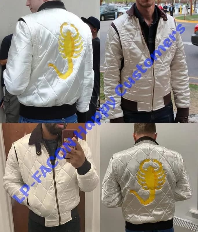 LP-FACON Men's Logo Satin Bomber Jacket White Medium | Imported USA Style thumbnail 4