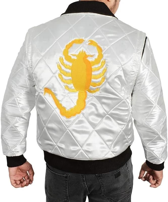 LP-FACON Men's Logo Satin Bomber Jacket White Medium | Imported USA Style thumbnail 9