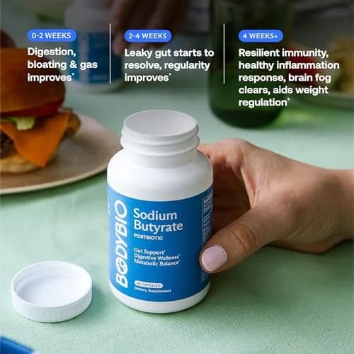 BodyBio Butyrate Sodium Postbiotic 60 Capsules | Supports Gut Health & Digestion thumbnail 6