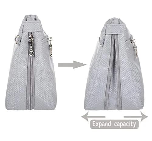 Vercord Expandable Nylon Handbag Purse Organizer Insert Liner Shaper Bag in Bag - Beige Grey, Large thumbnail 4
