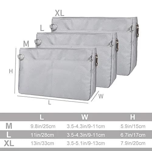 Vercord Expandable Nylon Handbag Purse Organizer Insert Liner Shaper Bag in Bag - Beige Grey, Large thumbnail 2