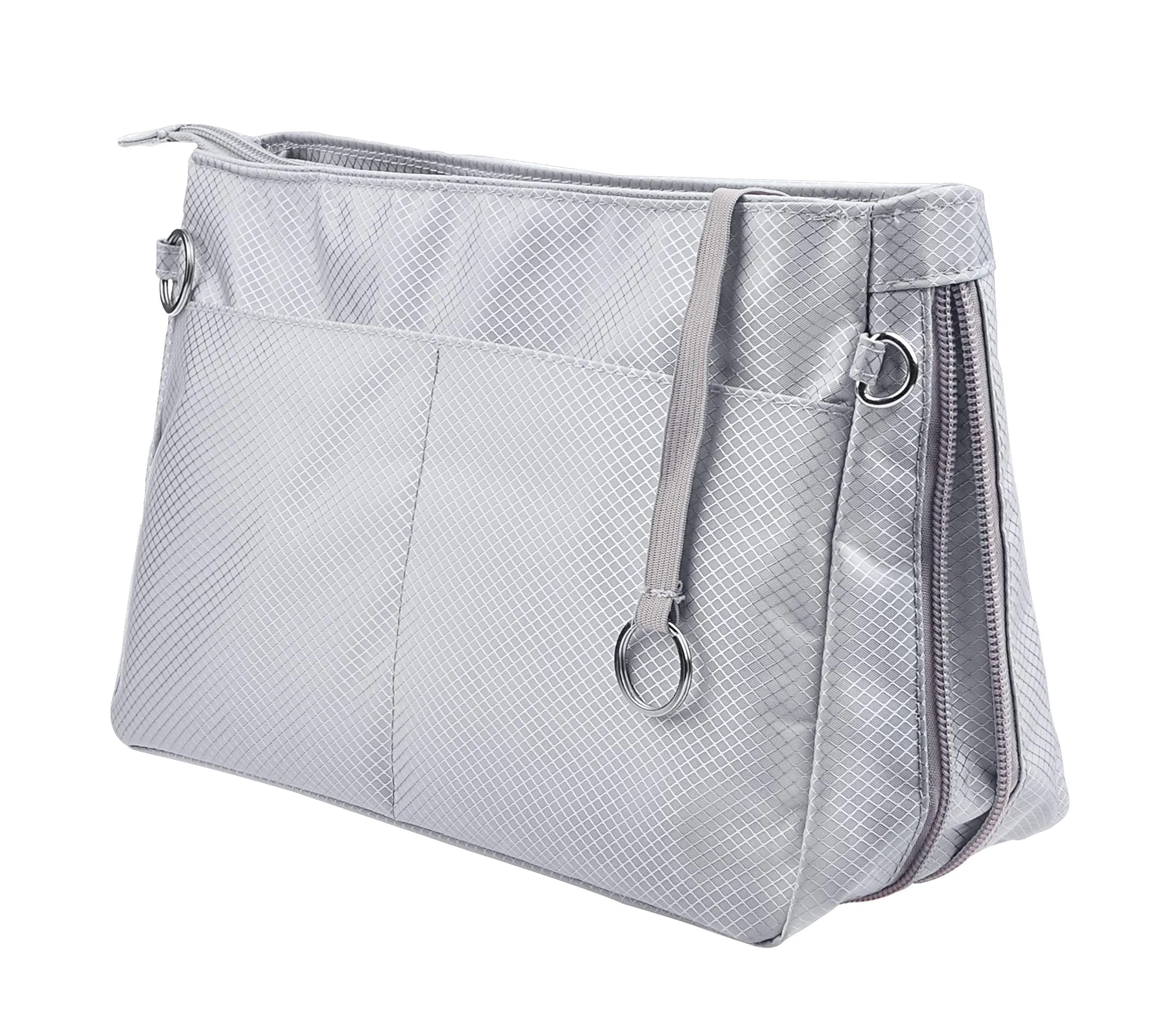 Vercord Medium Beige Grey Expandable Nylon Handbag Purse Organizer Insert Liner Shaper Bag in Bag — Beige Grey / X-Large