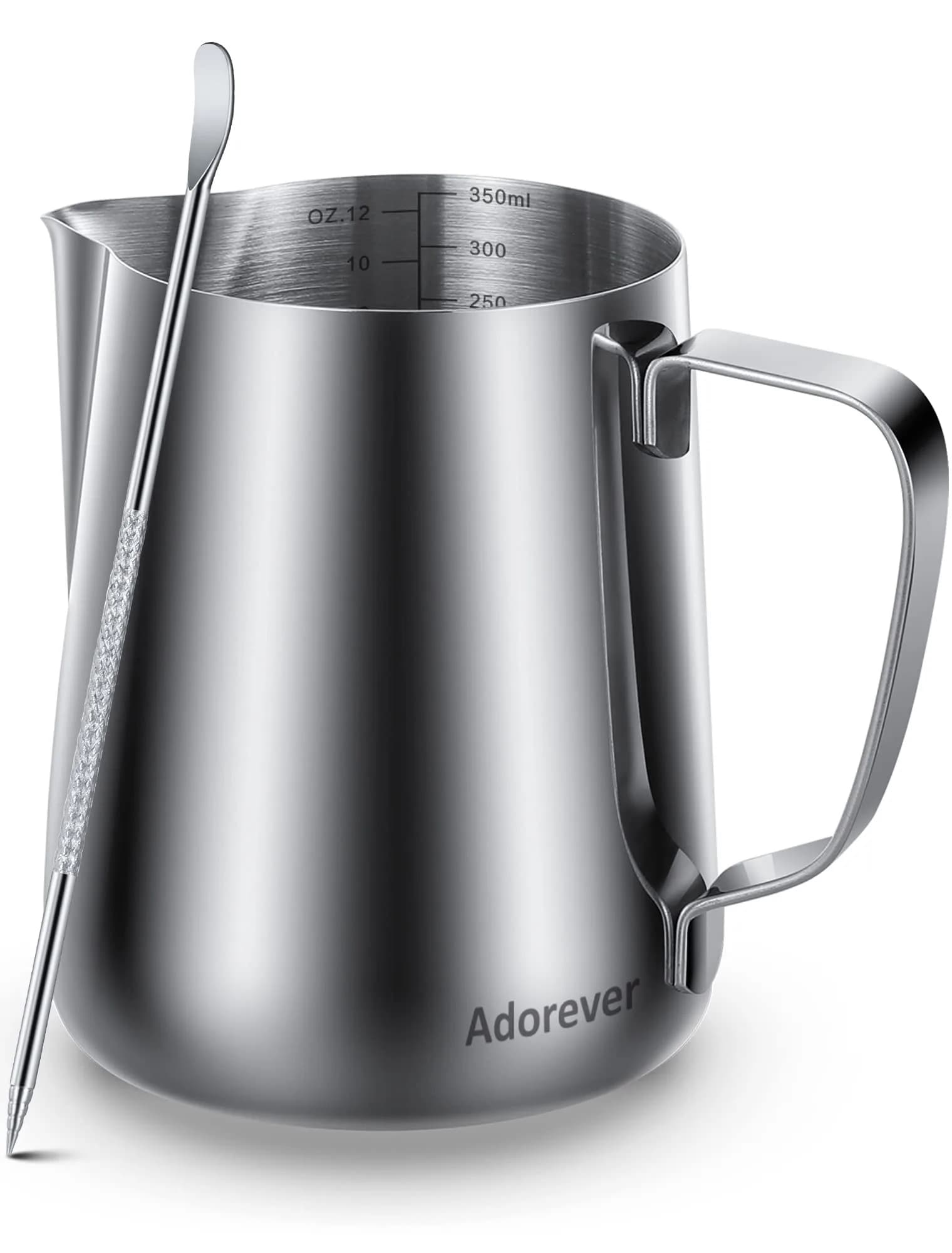 Adorever Milk Frothing Pitcher 355ml (12oz) with Latte Art Pen | Stainless Steel Espresso Steaming Jug - main product image