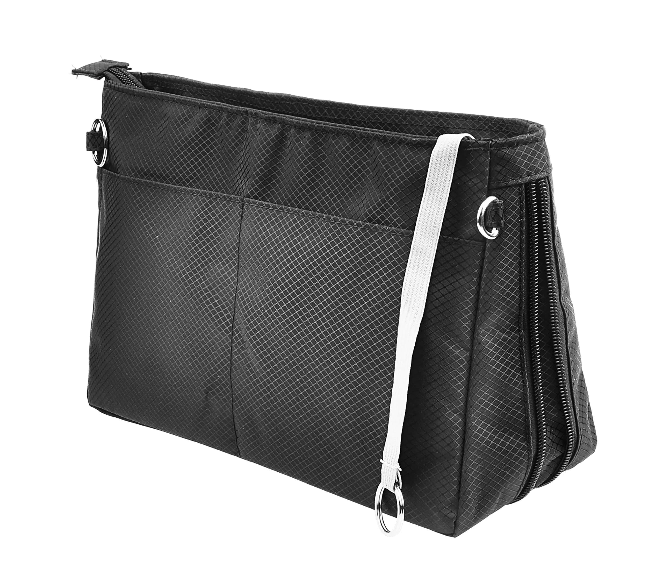 Vercord Expandable Nylon Handbag Purse Organizer Insert Liner Shaper Bag in Bag Black X-Large | Waterproof & Zippered Compartments