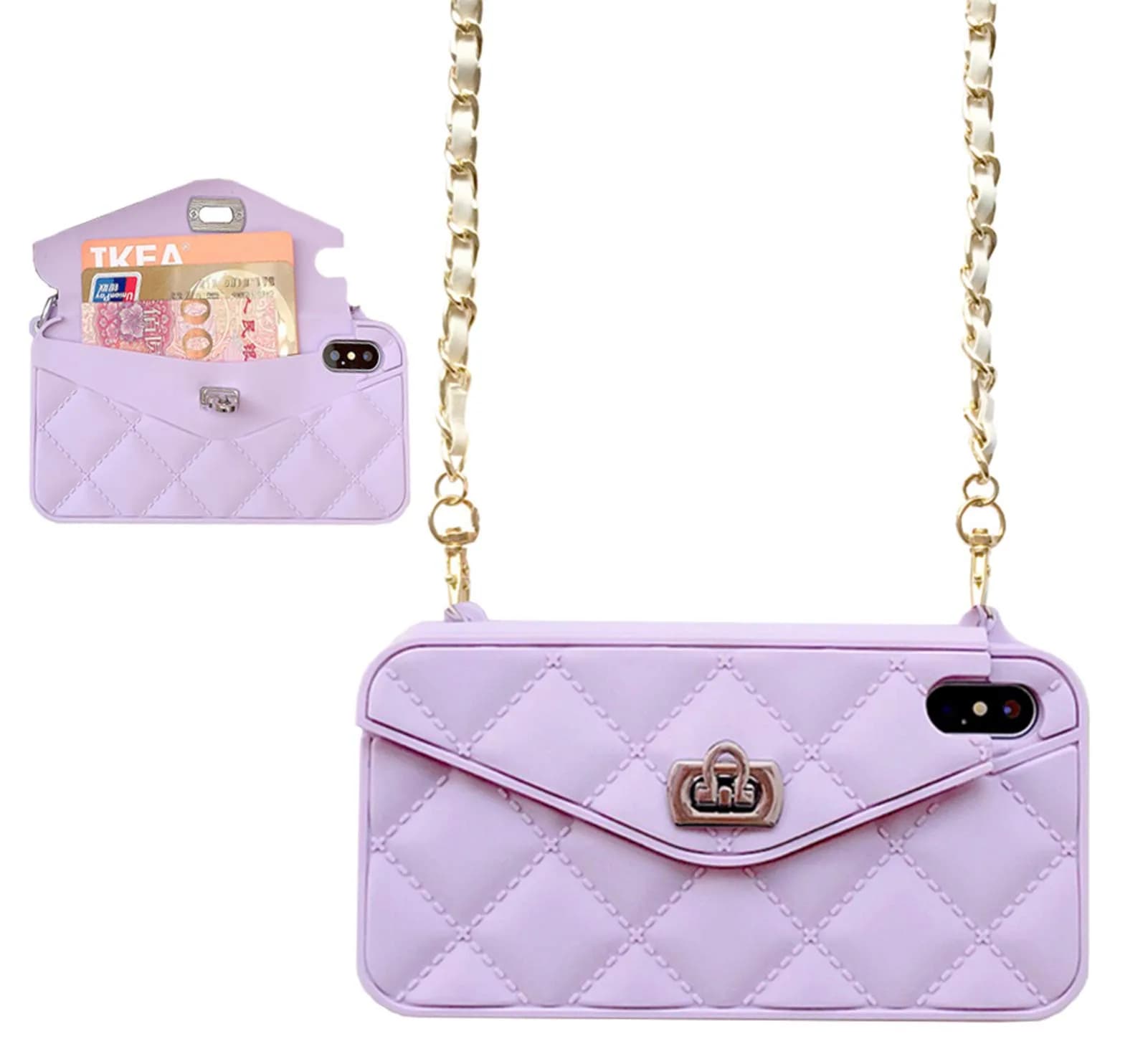 UnnFiko Wallet Case for iPhone X/XS, Purple Luxury Bag Design with Shoulder Strap | Card Pouch Flip Cover