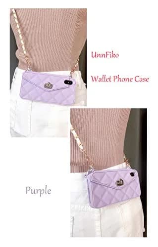 UnnFiko Luxury Bag Wallet Case for iPhone 7 Plus/8 Plus, Soft Silicone with Shoulder Strap, Purple | Card Pouch & Full Protection thumbnail 2