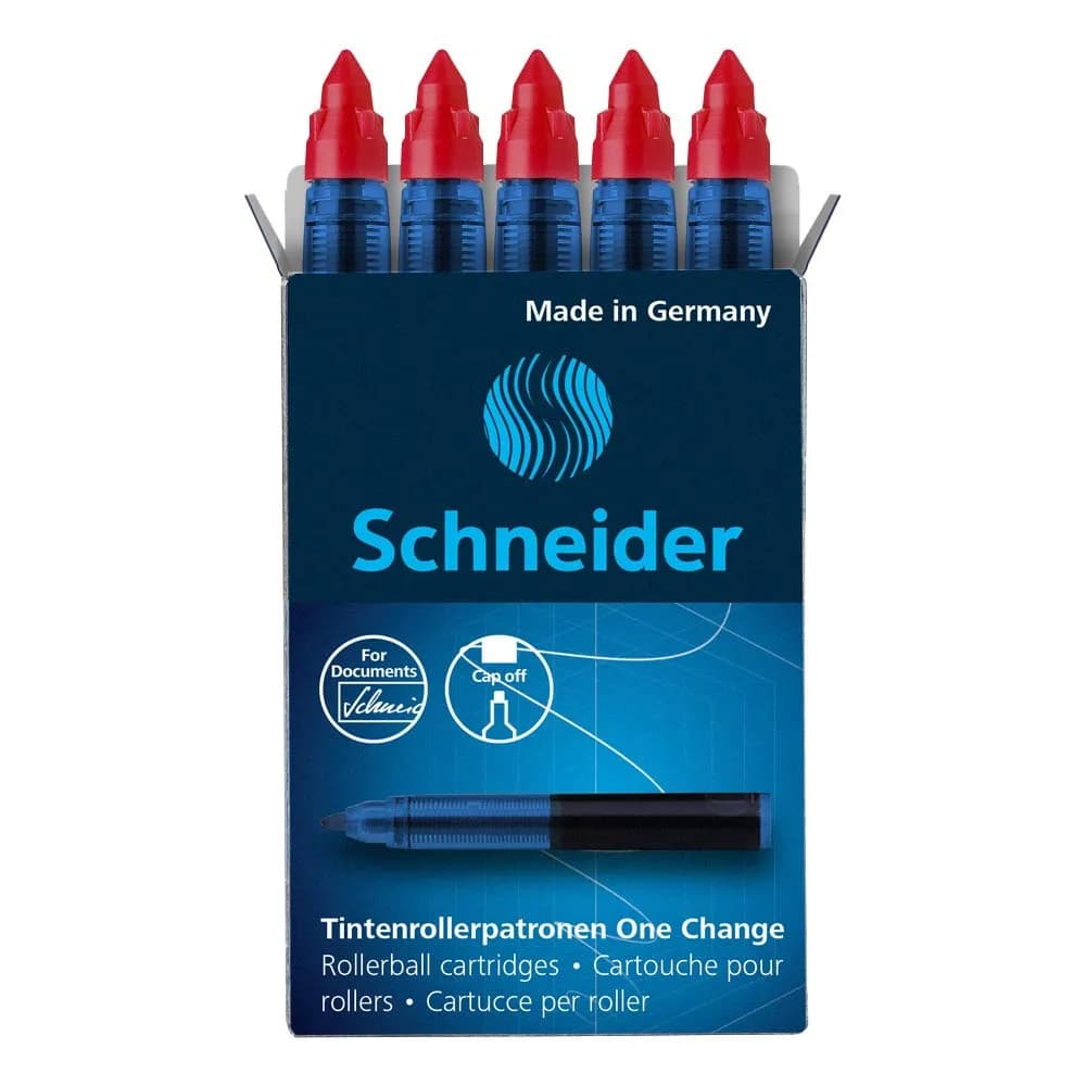 Schneider One Change Rollerball Refill Cartridges Violet Ink 0.6 mm (5 Refills) | ISO 14145-2 Certified — Red