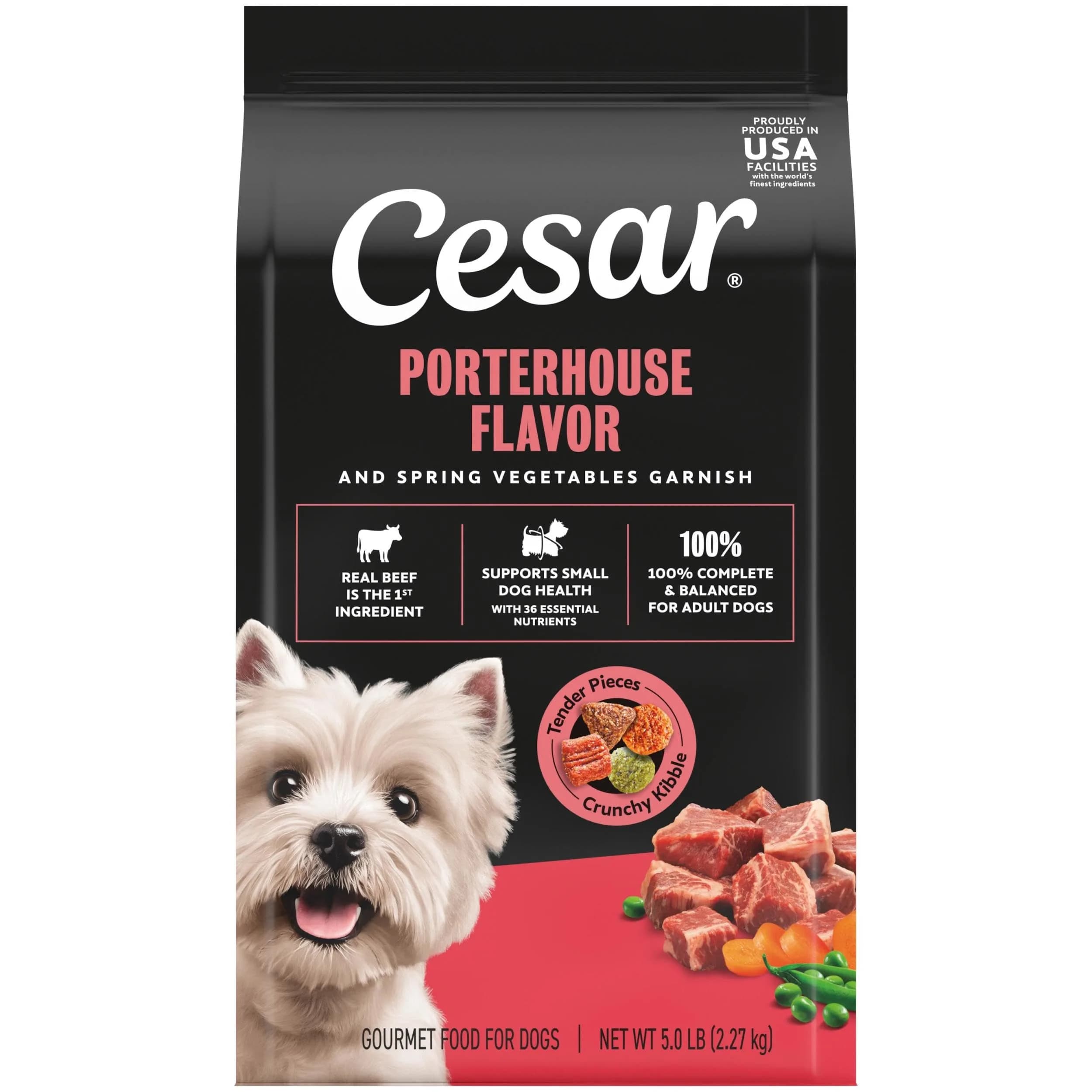 Cesar Small Breed Dry Dog Food Porterhouse Flavor & Spring Vegetables 2.27 kg (5 lb) | Real Beef First Ingredient — Porterhouse