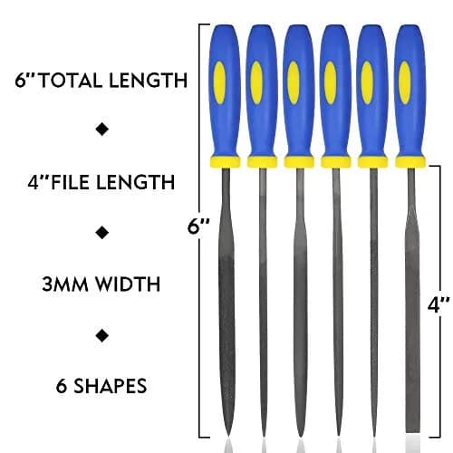 KALIM MINI Needle File Set (Carbon Steel 6 Piece-Set) 6'' | Precision Hand Files for Metal, Jewelry, Wood & Plastic thumbnail 2