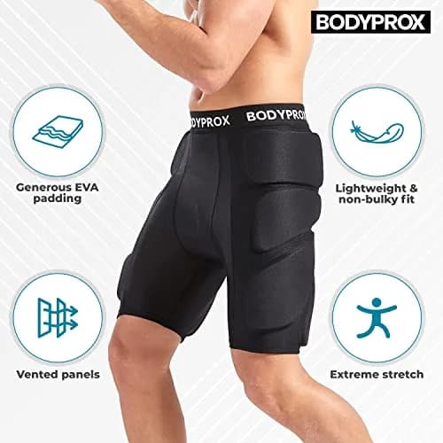 Bodyprox Protective Padded Shorts for Snowboard,Skate and Ski | 3D Hip & Tailbone Protection (Medium) Black thumbnail 3