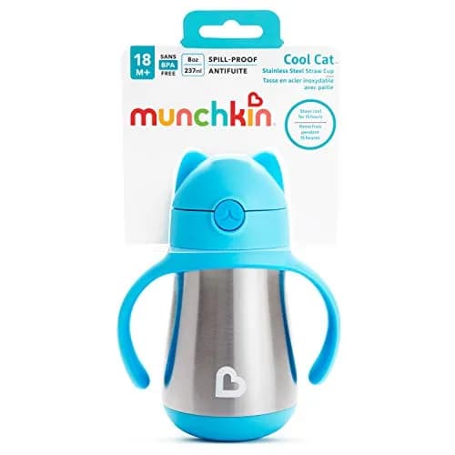 Munchkin Cool Cat Stainless Steel Straw Sippy Cup 237ml (8 Ounce) | Insulated Toddler Cup for Boys & Girls 18+ Months thumbnail 7