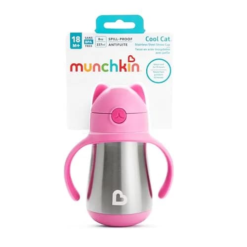 Munchkin Cool Cat Stainless Steel Sippy Cup 237ml (8oz) with Straw | BPA-Free Toddler Cup thumbnail 7