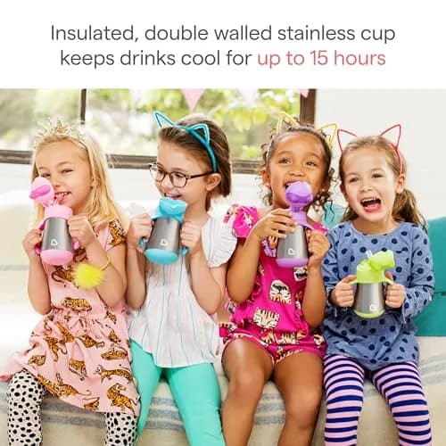 Munchkin Cool Cat Stainless Steel Sippy Cup 237ml (8oz) with Straw | BPA-Free Toddler Cup thumbnail 2