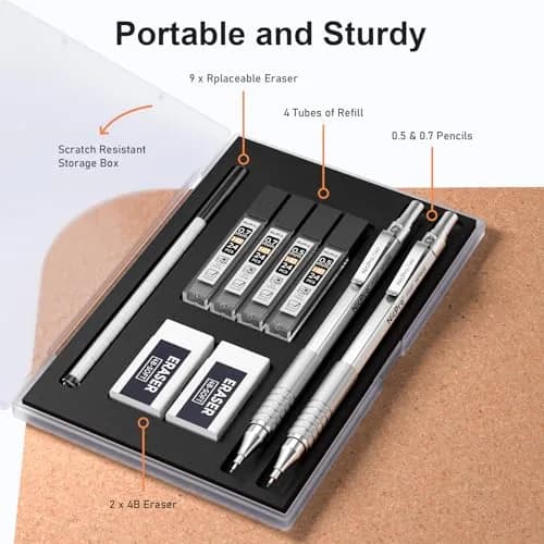 Nicpro MP1000 Series Metal Mechanical Pencil Set 0.5mm & 0.7mm with Case | Full Metal Body, 96PCS Lead Refills, Comfortable Grip thumbnail 7