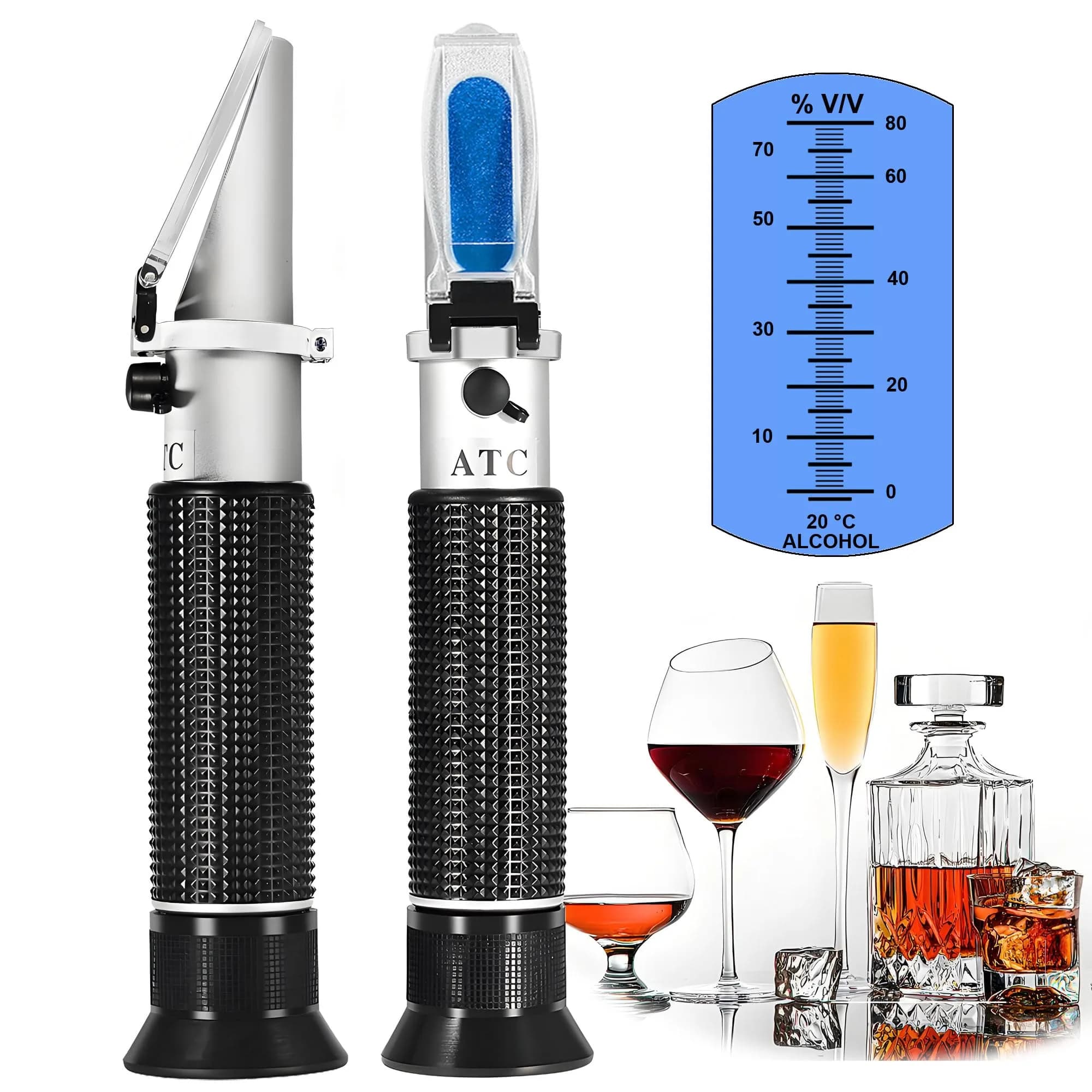 V·RESOURCING 0-32% Brix Meter Refractometer Portable Sugar Content Test | Accurate & Easy — Alcohol Refractometer （0-80%）