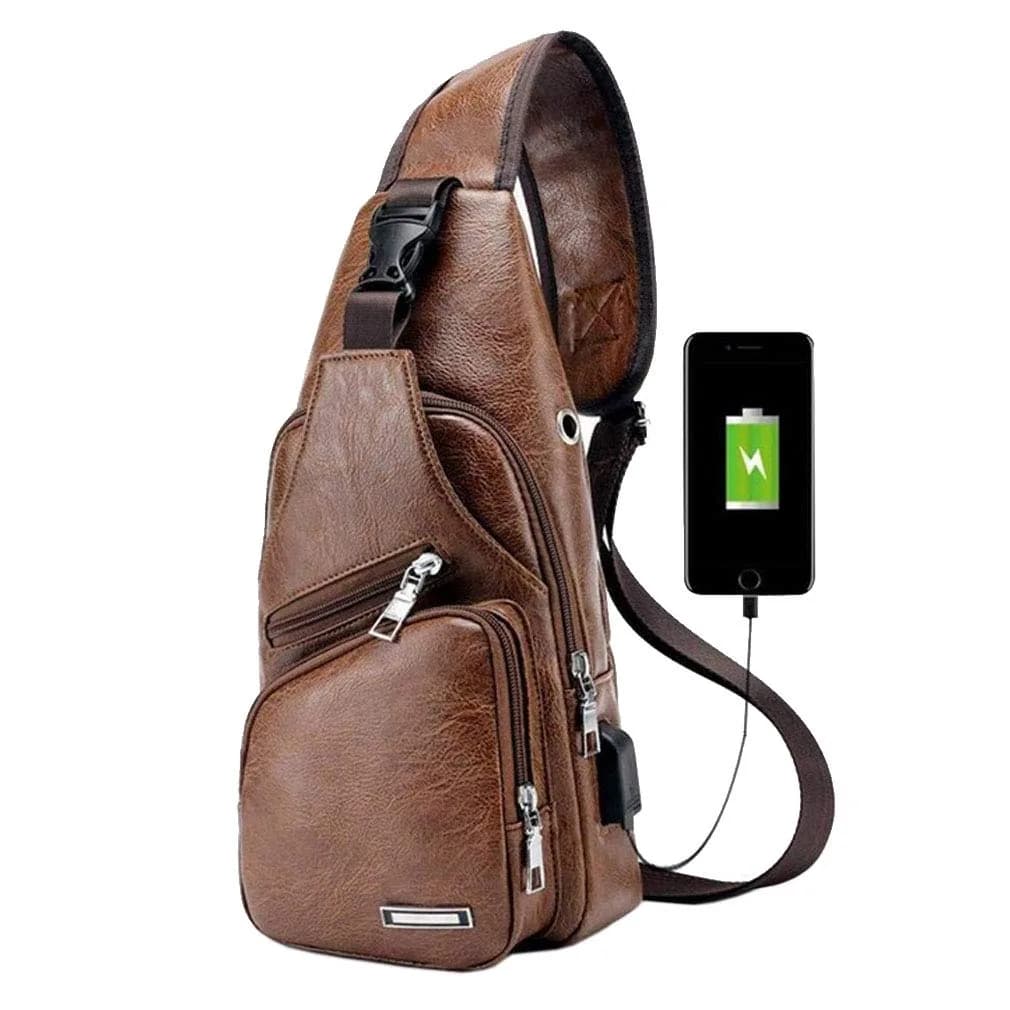 Hebetag Nylon Casual Sling Bag Backpack Handbag for Men Travel Outdoors Sports Hiking Crossbody Chest Pack Shoulder Pouch Multipurpose Daypack, with USB charging port (Army Green) — #21brown(pu/Usb)