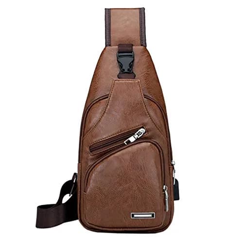 Hebetag PU Leather Sling Crossbody Bag 17cm (6.7") x 35cm (13.8") | Vintage Style with USB Port & Headphone Plug thumbnail 2