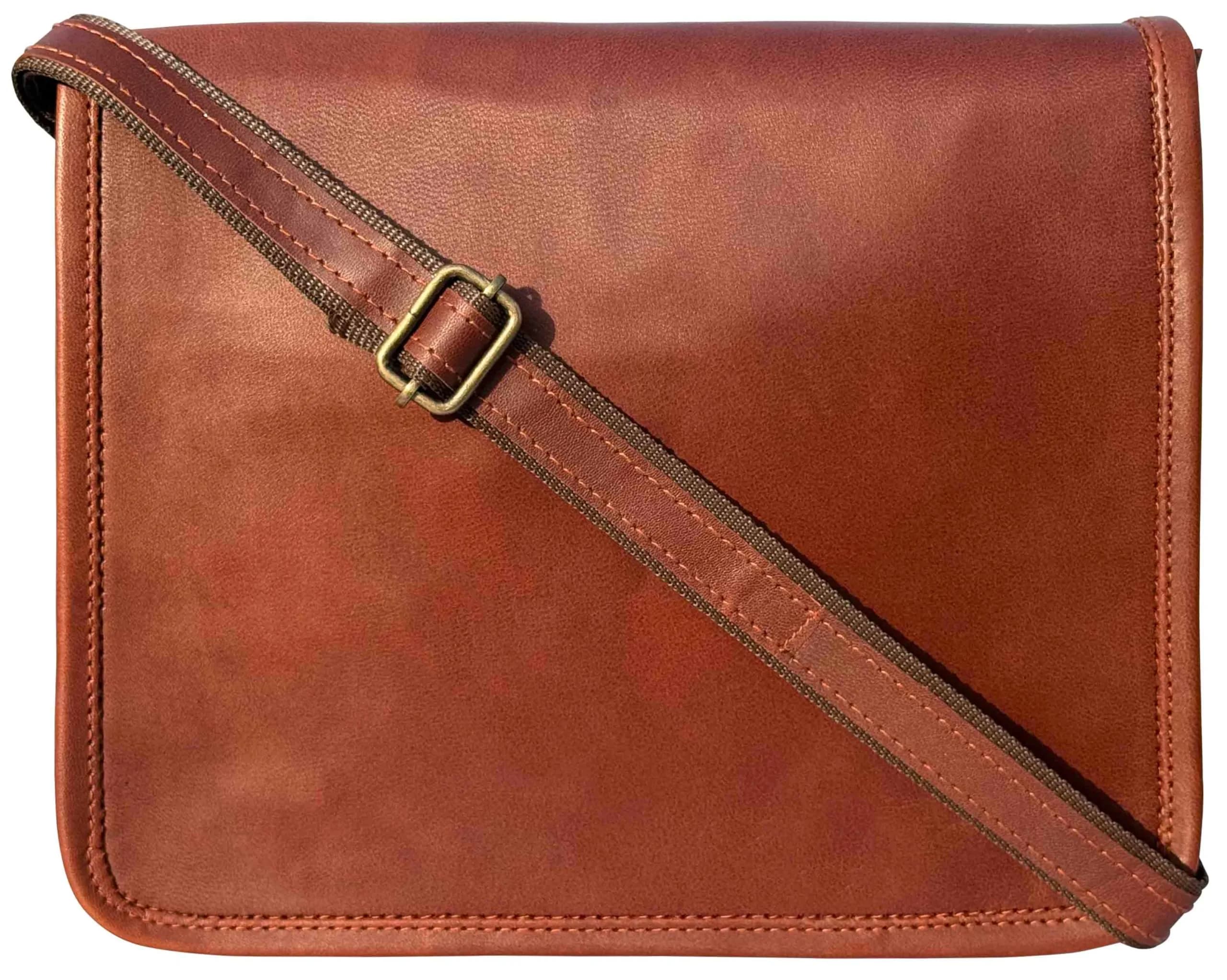 RUSTIC TOWN Leather Messenger Bag for 10.5-Inch iPad/Tablet - Small Shoulder Saddle Bag | Retro Brown Full Grain Goat Leather - main product image