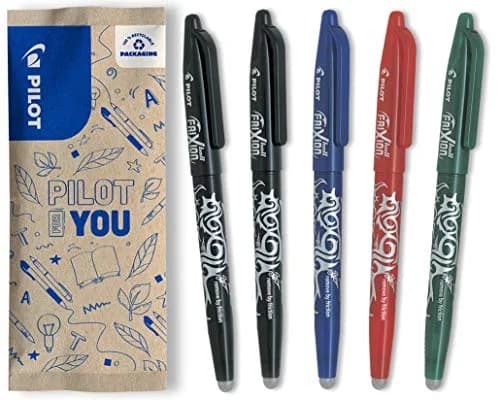 Pilot FriXion Erasable Rollerball Pen 0.7mm Tip - 5 Pens (2 Black, 1 Blue, 1 Red, 1 Green) | Smooth Ink Flow thumbnail 1