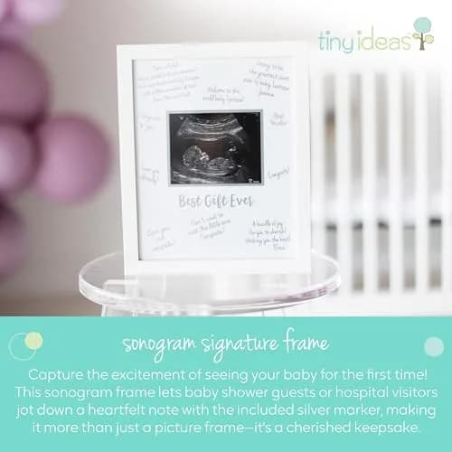 tiny ideas Guest Signature Sonogram Keepsake Frame with Silver Marker & Easel | Holds 4" x 5" Ultrasound Photo thumbnail 3