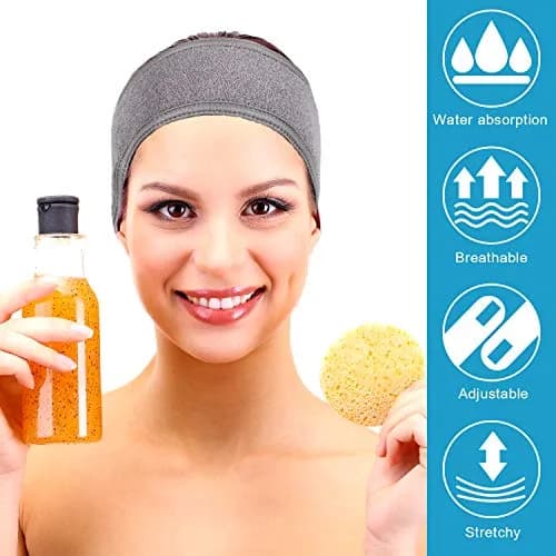 Whaline Gray Spa Headband for Women | Adjustable Terry Cloth Hair Wrap for Facial & Bath thumbnail 6