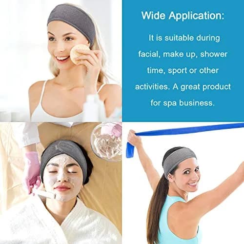 Whaline Gray Spa Headband for Women | Adjustable Terry Cloth Hair Wrap for Facial & Bath thumbnail 7