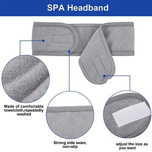 Whaline Gray Spa Headband for Women | Adjustable Terry Cloth Hair Wrap for Facial & Bath thumbnail 3