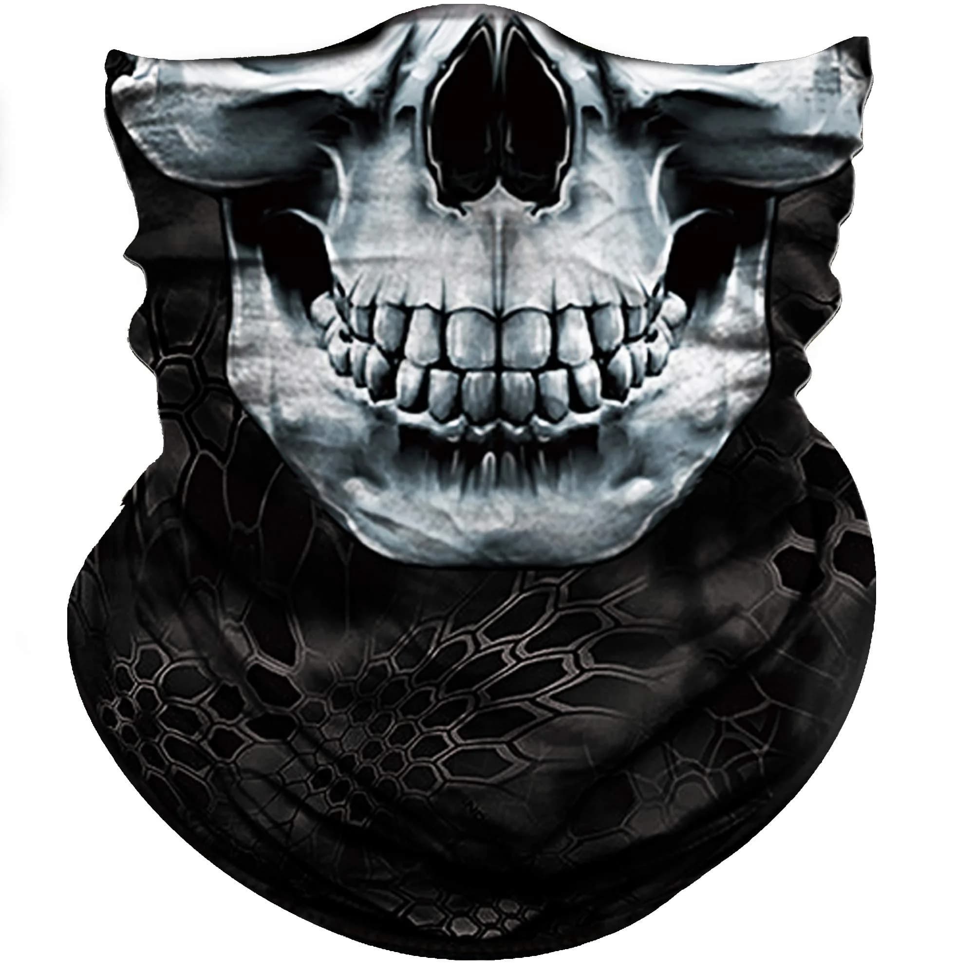 Obacle Skull Face Mask Half - Black Nose White Pattern for Dust, Wind, and UV Protection