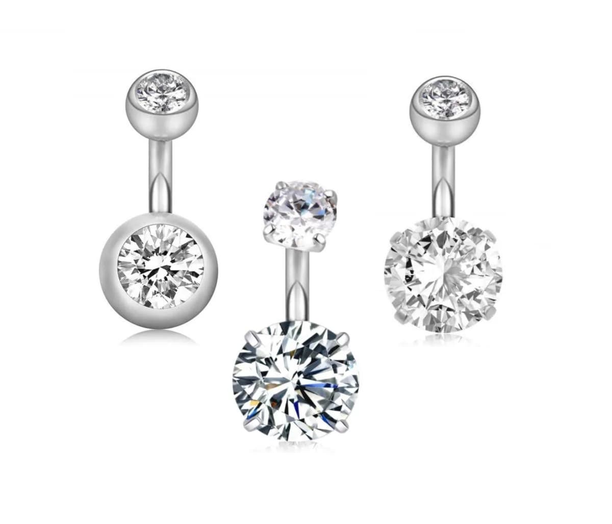 YHMM 14G Surgical Steel Belly Button Rings 6mm Bar | 2Pcs Silver Cubic Zirconia Navel Piercing Jewelry — 6mm bar,3Pcs Silver