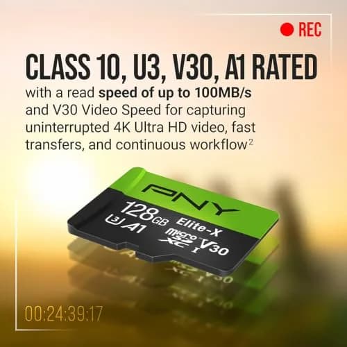 PNY 128GB Elite-X microSDXC Flash Memory Card | U3 V30 A1 Class 10 for 4K HD & App Performance thumbnail 5