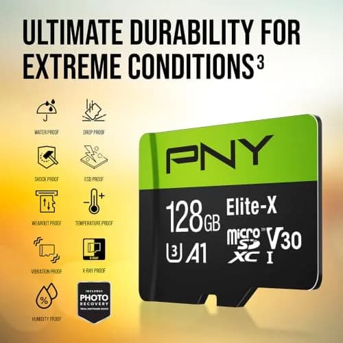 PNY 128GB Elite-X microSDXC Flash Memory Card | U3 V30 A1 Class 10 for 4K HD & App Performance thumbnail 9