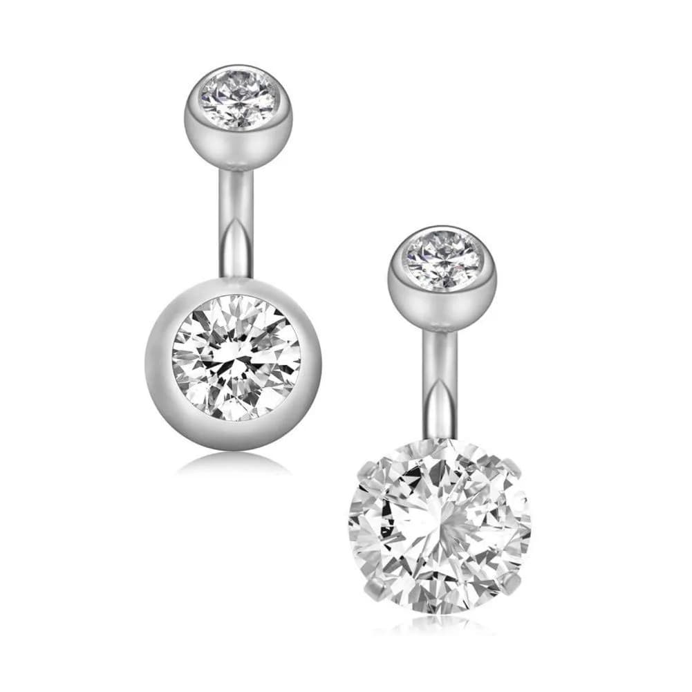 YHMM 14G Surgical Steel Belly Button Rings 6mm Bar | 2Pcs Silver Cubic Zirconia Navel Piercing Jewelry - main product image